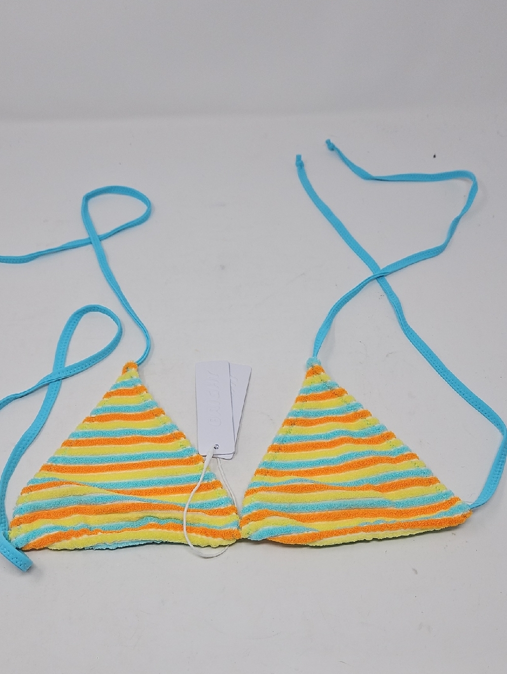 Bright Malibu Striped Triangle Bikini Top in Turquoise, Yellow & Orange
